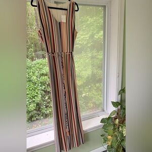 NWT Multi Color Striped Jumpsuit XL sleeveless w/pockets string tie @ waist.